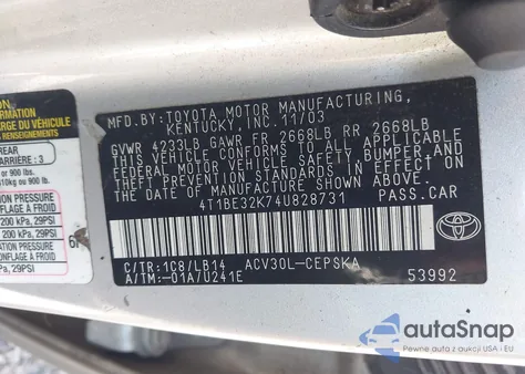 2004 Toyota Camry Se из США, поврежденный, VIN 4T1BE32K74U828731